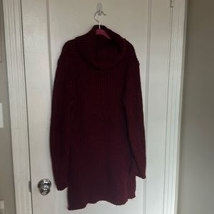 Burgundy knit high low turtleneck mock neck sweater. Size M.